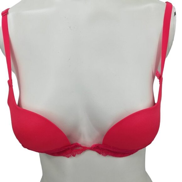 Victorias Secret Very Sexy Padded Demi Red Bra Size 32C Lace Underwire Pushup - Picture 1 of 10